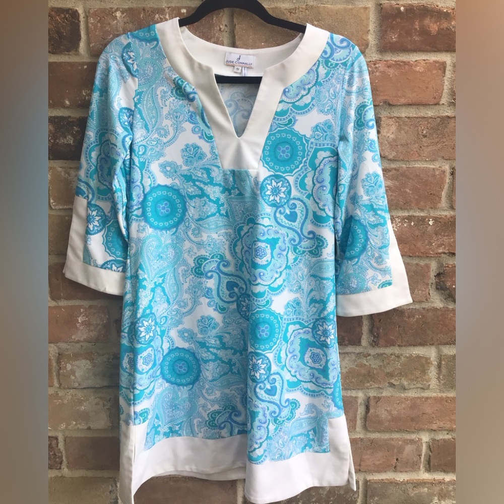Jude Connally Megan Elegant Blue and White Paisley dress small